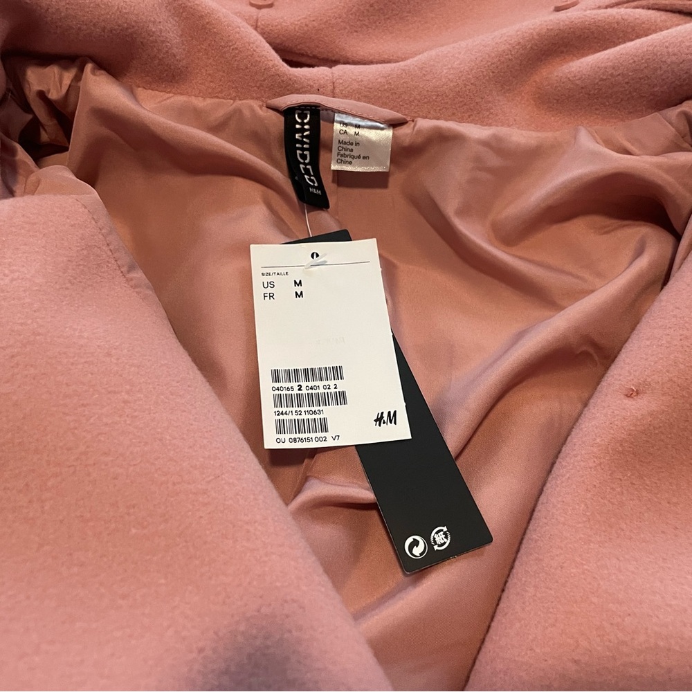 H&M Blush Pink Coat Detachable Imitation Fur on Hood Size M NWT - Picture 3 of 8
